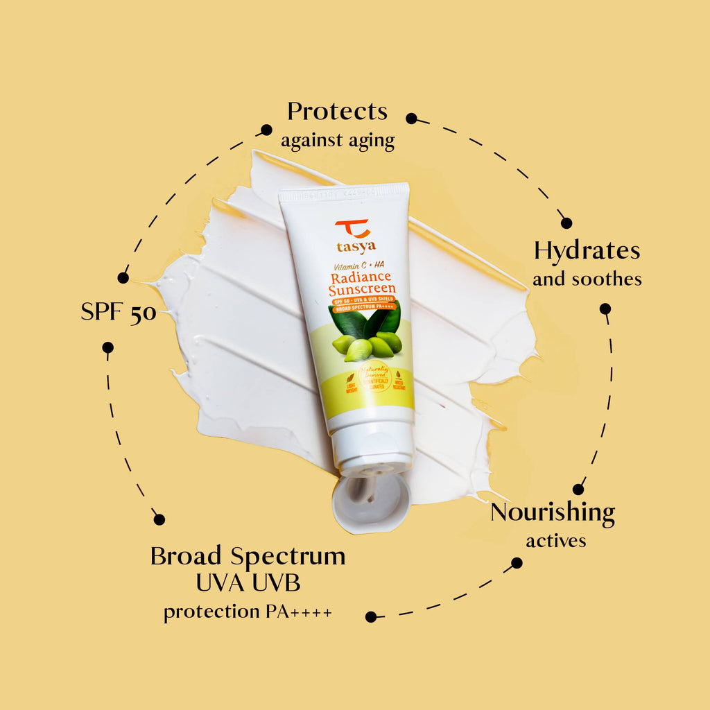 Tasya Vitamin C + Hyaluronic Radiance Sunscreen SPF 50 – Ultra Lightweight Sunscreen Gel Cream – Broad Spectrum UVA UVB Shield I PA++++